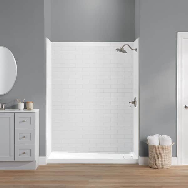 Glacier Bay 60 in. x 32 in. x 78 in. 4-Piece Glue-Up Alcove Shower Wall Surround in White Subway