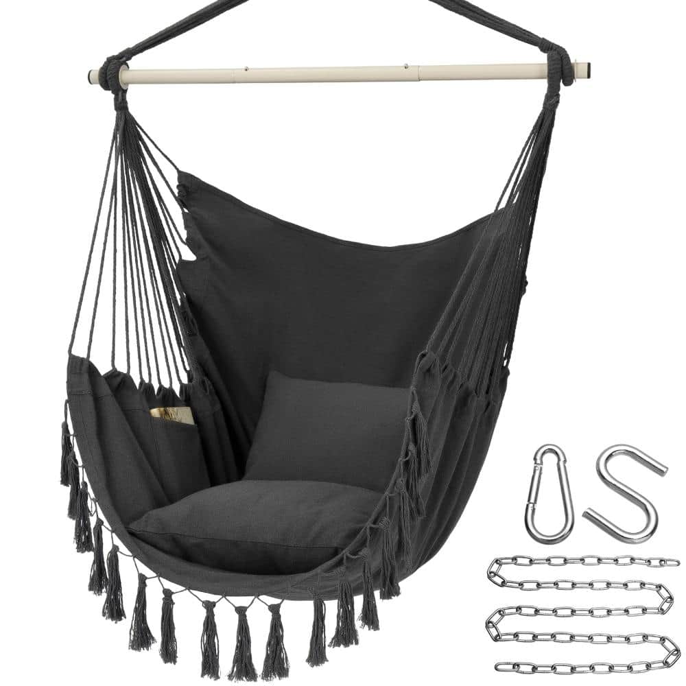 Hammock Chair Hanging Rope Swing, Max 500 lbs, Large Macrame Chair with 2 Cushions & Pocket, Cotton Weave, Dark Grey price history on PriceWatchPro