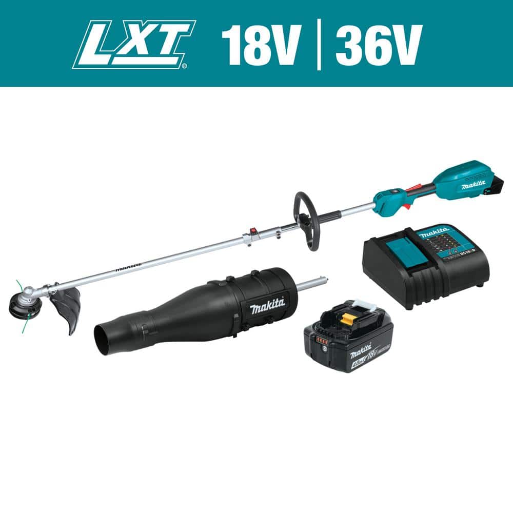Makita LXT 18V Brushless Cordless Couple Shaft Power Head Kit with 13 in.  String Trimmer and Leaf Blower Attachments, 4.0Ah XUX02SM1X3 - The Home 