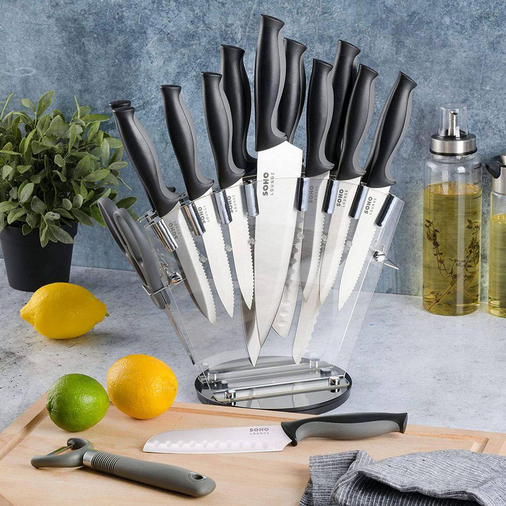 Gibson Soho Lounge 16-Piece Stainless Steel Knife Set with Black Acrylic Stand