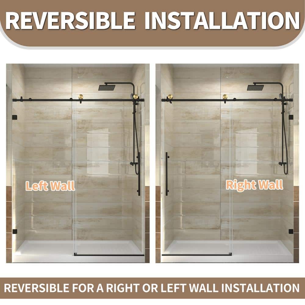 Matte Black Frameless Sliding Shower Door with Clear Glass