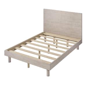Stone Gray Wood Frame Full Size Platform Bed with Wood Grain Design and Solid Rubberwood Legs