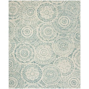 Abstract Ivory/Blue 10 ft. x 14 ft. Geometric Medallion Area Rug