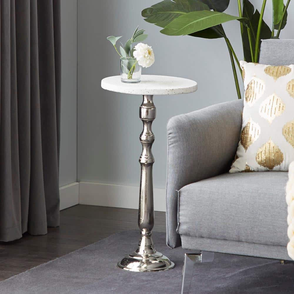 Silver Terrazzo Marble Top Round Accent Table