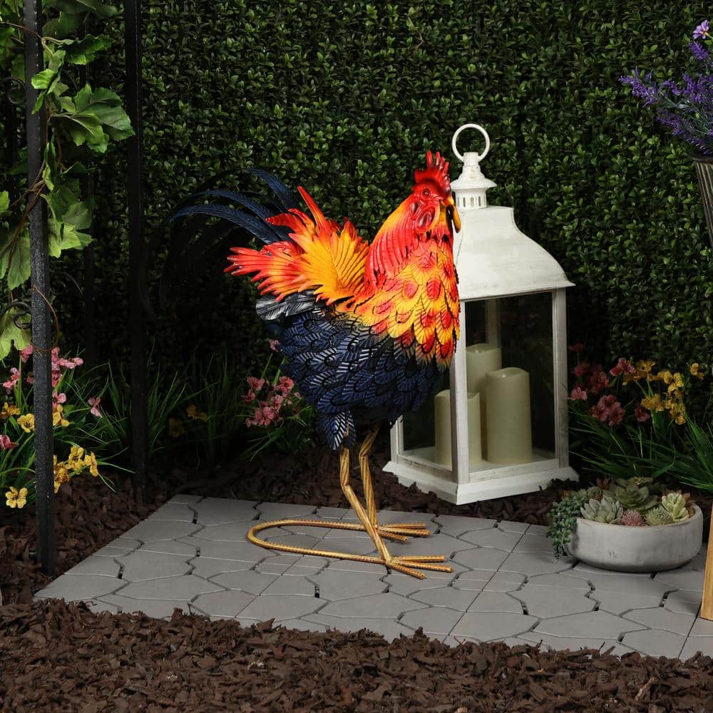 Vibrant Multicolor Steel Rooster Garden Statue, 25"