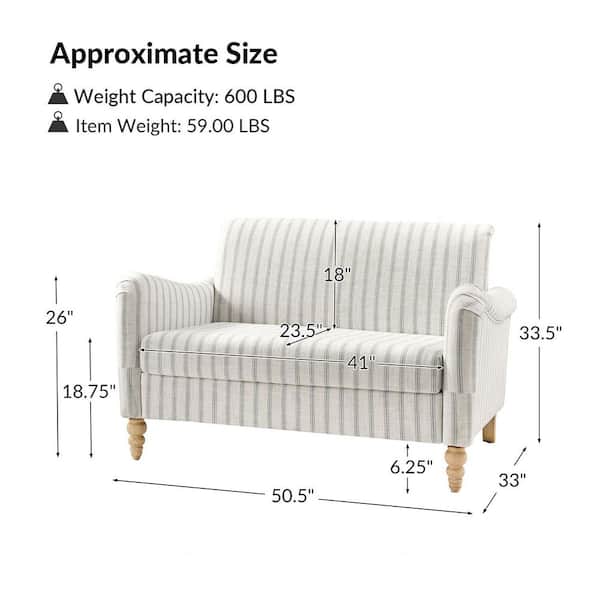 JAYDEN CREATION Ahlea Stripe 51 in. W Farmhouse 2 Seats Polyester