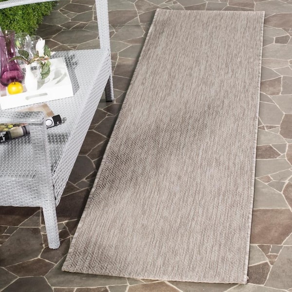 Courtyard Beige/Beige 2 ft. x 22 ft. Dotted Diamond Indoor/Outdoor Runner Rug