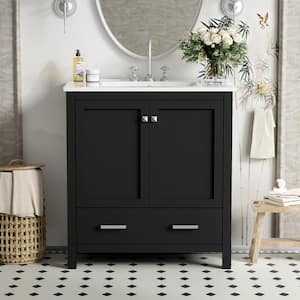 30 in. W x 18.3 in. D x 34 in. H Single Sink Freestanding Bath Vanity in Black with White Ceramic Top