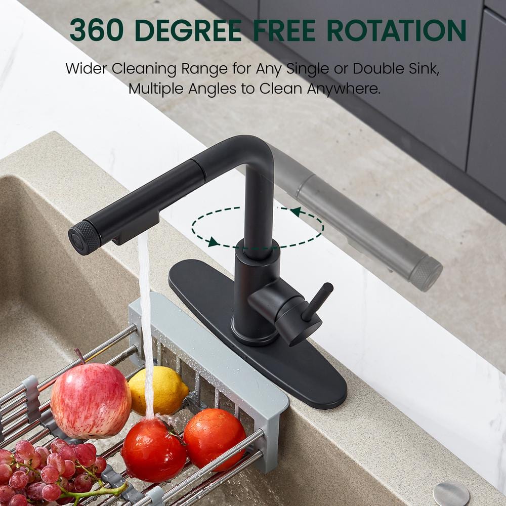 Matte Black Stainless Steel Pull-Out Spray Kitchen Faucet