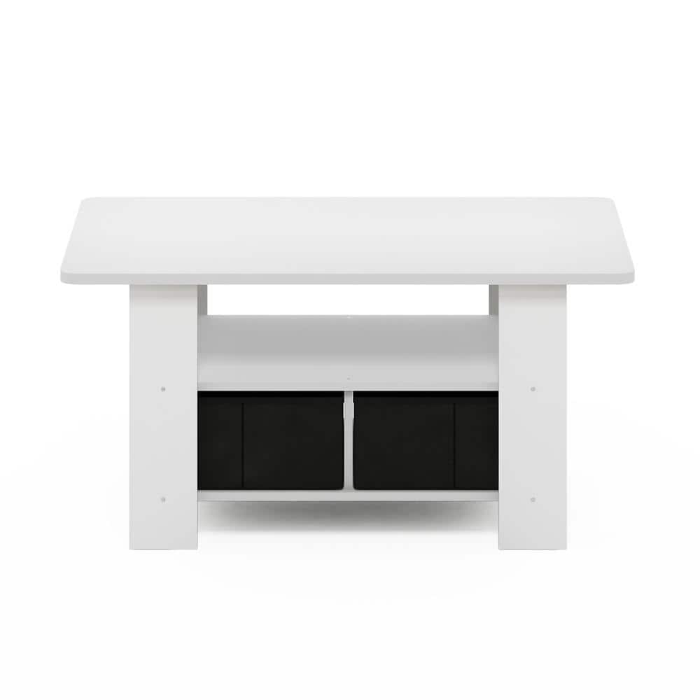 White and Black Rectangular Wood Coffee Table with Storage