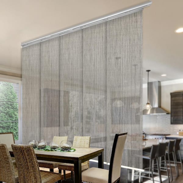 EMOH Stone 58 in.- 110 in. W x 116 in. L Adjustable 5-Panel White Single Rail Panel Track with 23.5 in. Slates