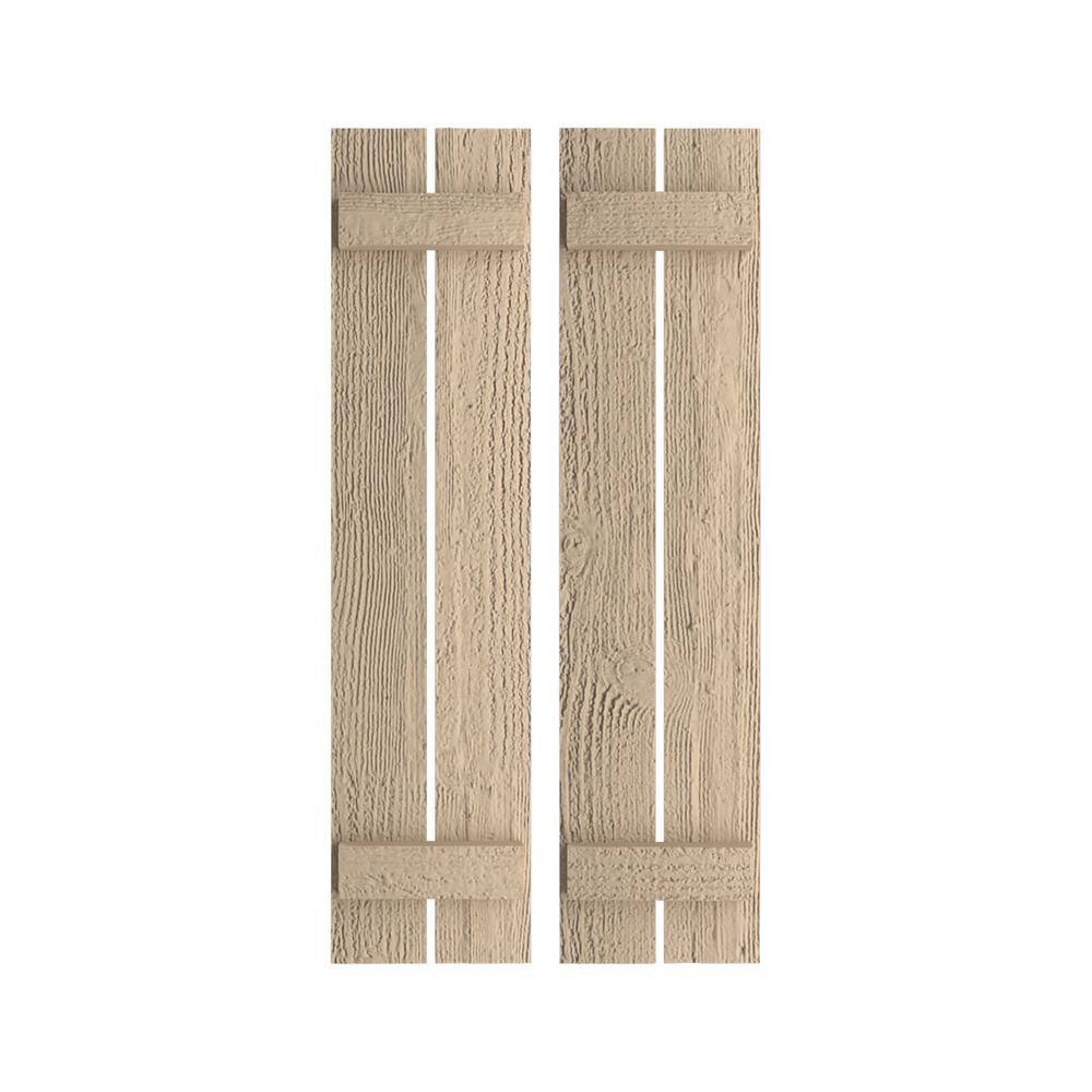 11.5 in. x 26 in. Timberthane Polyurethane 2-Board Spaced Board-n-Batten Rough Sawn Faux Wood Shutters Pair