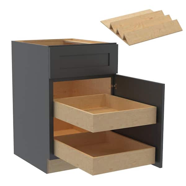 Home Decorators Collection Newport 21 in. W x 24 in. D x 34.5 in. H Assembled Plywood Base Kitchen Cabinet in Deep Onyx with 2ROT Spice Soft Cls RH