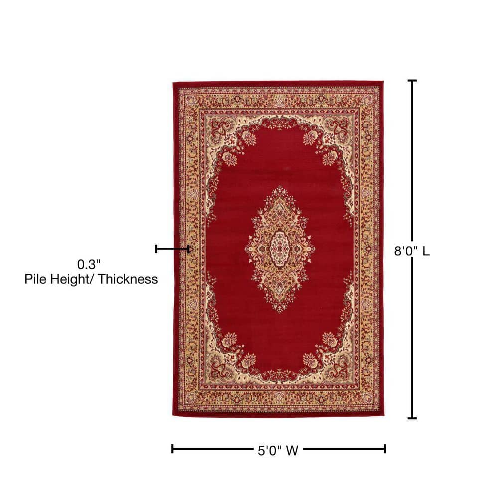 Elegant Medallion 5'3" x 8' Burgundy Synthetic Rectangular Rug