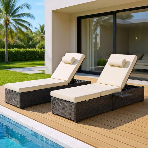 2つセット Outdoor Chaise Lounge Set of 3, Outdoor Beach Lounge Chairs with