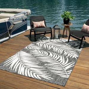 Outdoor Botanical Palm Charcoal 7 ft. 1 in. x 10 ft. Area Rug