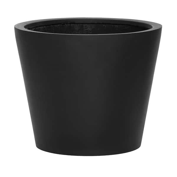 PotteryPots Bucket Small 16 in. Tall Black Fiberstone Indoor Outdoor Modern Round Planter