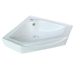 Alexander III 24" White Ceramic Corner Wall Mounted Modern Bathroom Sink with Overflow