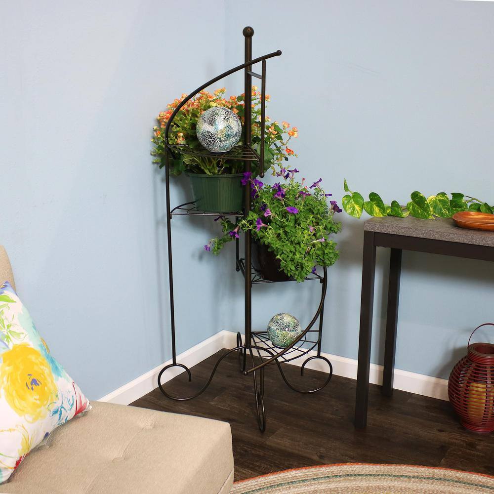 56" Black Iron 4-Tier Spiral Staircase Plant Stand Set