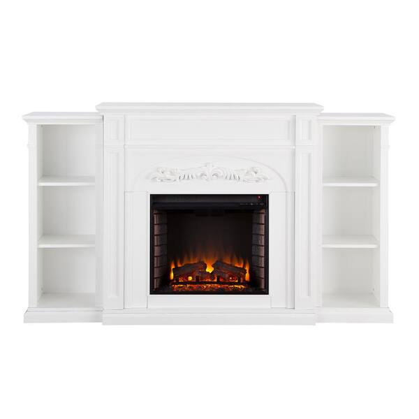 Southern Enterprises Binghamton 72.5 in. W Bookcase Electric Fireplace in White