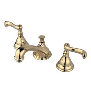 Royale 2-Handle 8 in. Widespread Bathroom Faucets with Brass Pop-Up in Polished Brass