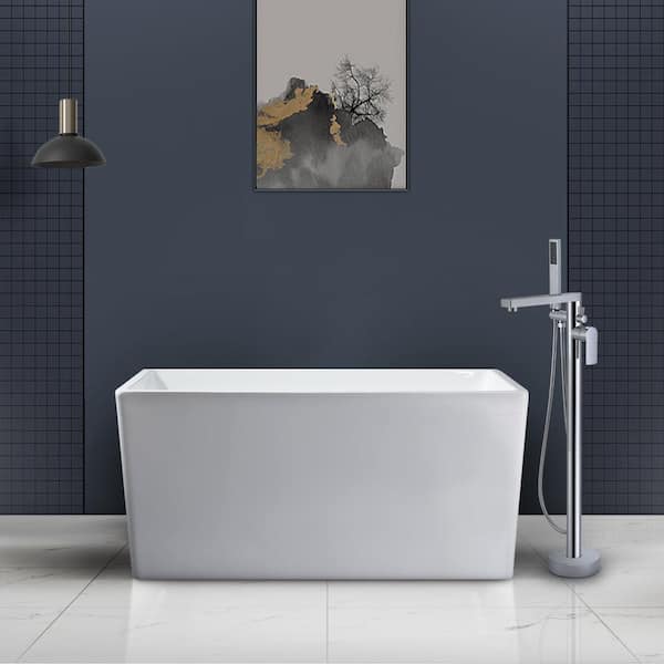 Satico 39 in. Contemporary Design Acrylic Flatbottom Soaking Tub Freestanding Bathtub in White