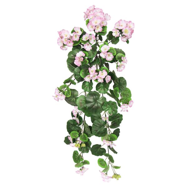LIVING LUXURY 30 in. Pink Artificial Geranium Flower Stem Hanging Spray Bush
