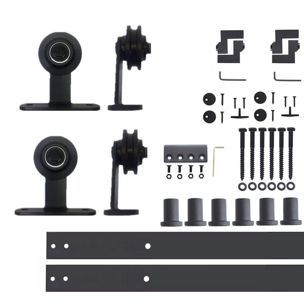9 ft./108 in. Black Rustic Non-Bypass Sliding Barn Door Hardware Kit T-Shape Design Roller for Double Doors price history on PriceWatchPro