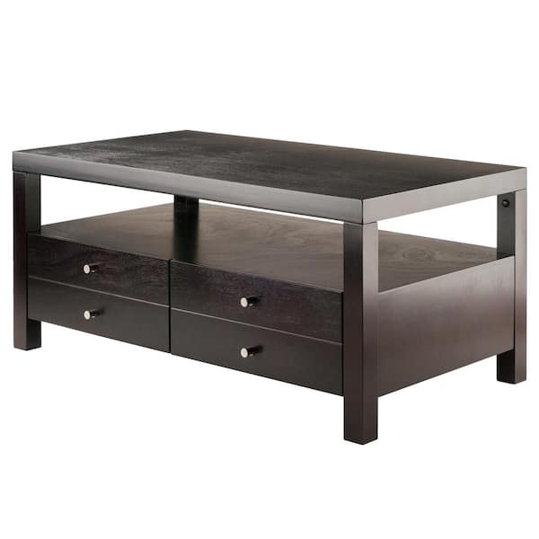 WINSOME WOOD Copenhagen 40 in. Espresso Medium Rectangle Wood Coffee Table with Drawers