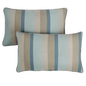 Sunbrella Blue Taupe Stripe Rectangular Outdoor Corded Lumbar Pillows (2-Pack)