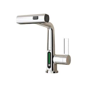 Single Handle Pull Out Sprayer Kitchen Faucet in Chrome with LED Temperature Digital Display