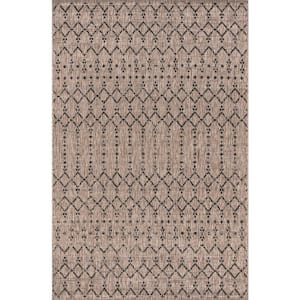 Ourika Moroccan Natural/Black 3 ft. 11 in. x 6 ft. Geometric Textured Weave Indoor/Outdoor Area Rug