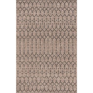 Ourika Moroccan Geometric Textured Weave Natural/Black 5 ft. x 8 ft. Indoor/Outdoor Area Rug