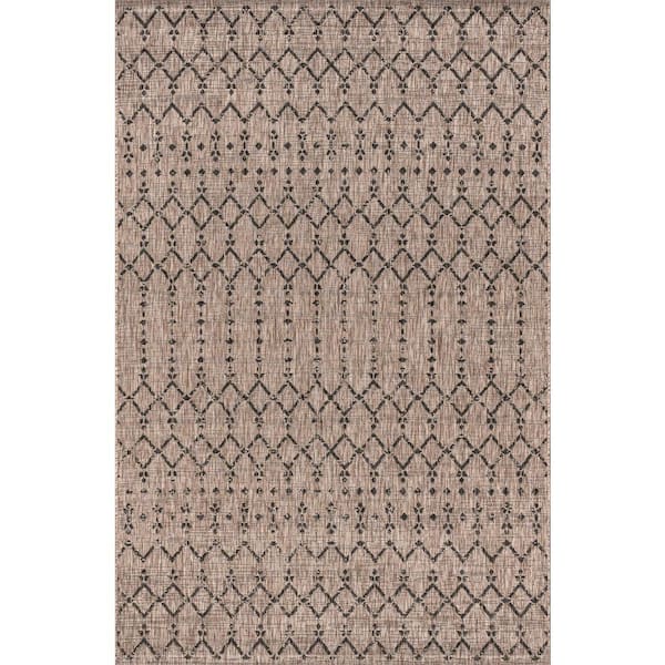 Ourika Moroccan Geometric Textured Weave Natural/Black 9 ft. x 12 ft. Indoor/Outdoor Area Rug