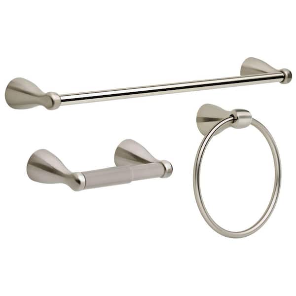 Delta Foundations 3-Piece Bath Hardware Set with Towel Ring, Toilet Paper Holder and 18 in. Towel Bar in Stainless