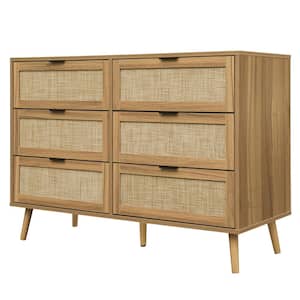 46.66 in. W x 15.75 in. D x 30.2 in. H Walnut Brown Linen Cabinet with 6 Drawers and Wood Legs