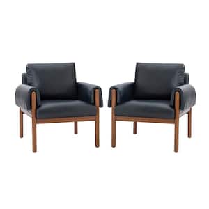 Adele Navy Faux Leather Arm Chair (Set of 2)