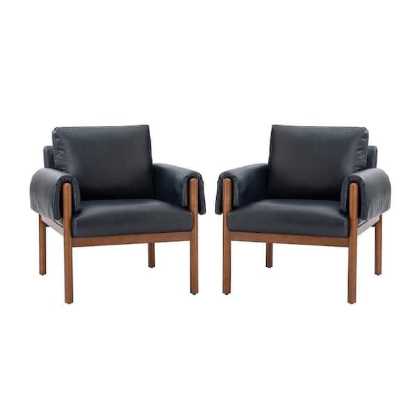 JAYDEN CREATION Adele Navy Faux Leather Arm Chair (Set of 2)