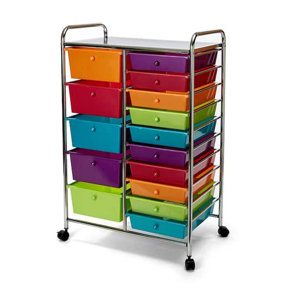 Utility Cart with Drawers Office Byroce 15 Drawer Storage Cart Home Storage Organizer Cart for School Multicolor Mobile Rolling Carts Multipurpose Iron Rack Shelf 