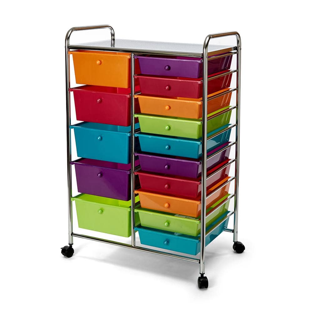 Seville Classics 15-Drawer Organizer Cart Pearlescent Multi-Color