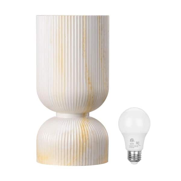 10 in. White Marble 3-Color Temperature Table Lamp, 9-Watt LED Bulb Included