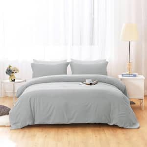 Light Cyan Solid Color King Size Microfiber Comforter Only with Zipper Closure Duvet Cover and 2-Pillow Shams