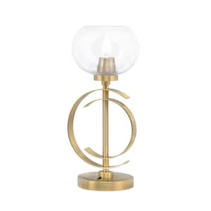 Delgado 16.5 in. New Age Brass Lamp Accent Lamp with Clear Bubble Glass Shade