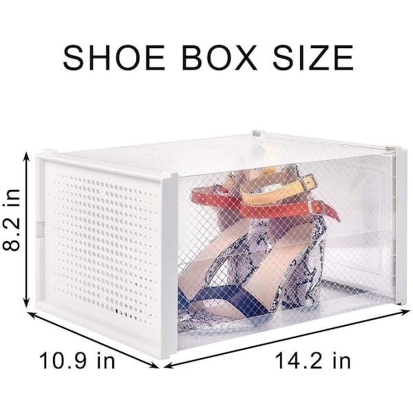 Large Shoe Organizer Storage Boxes, iMounTEK Stackable Plastic Transparent  Boot Storage Organizer Space Saving Foldable Shoe Rack Shoes Container Bin  Holder Easy Assembly White 6 Pack 