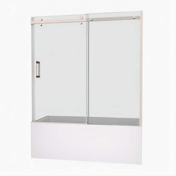 Xspracer Moray 60 in. W x 58 in. H Sliding Frameless Bathtub Door in Polished Chrome Finish with Clear Glass