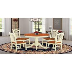 5-Piece Round Buttermilk and Cherry Finish Solid Wood Top Dining table with 4-Chairs with Lattice Back
