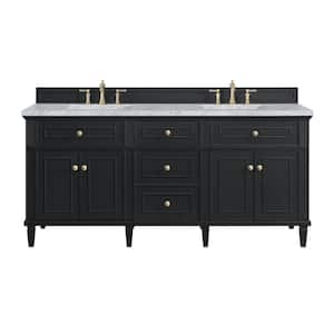 Lorelai 72.0 in. W. x 23.5 in. D x 34.06 in. H Double Bathroom Vanity in Black Onyx with Carrara White Marble Top