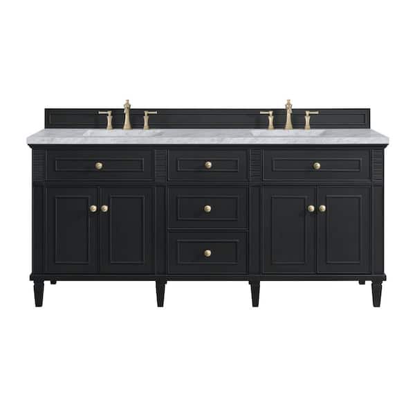 James Martin Vanities Lorelai 72.0 in. W. x 23.5 in. D x 34.06 in. H Double Bathroom Vanity in Black Onyx with Carrara White Marble Top
