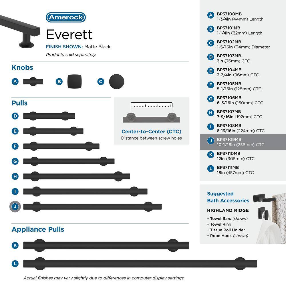 Everett 10-1/16 inch Matte Black Nickel Cabinet Pull