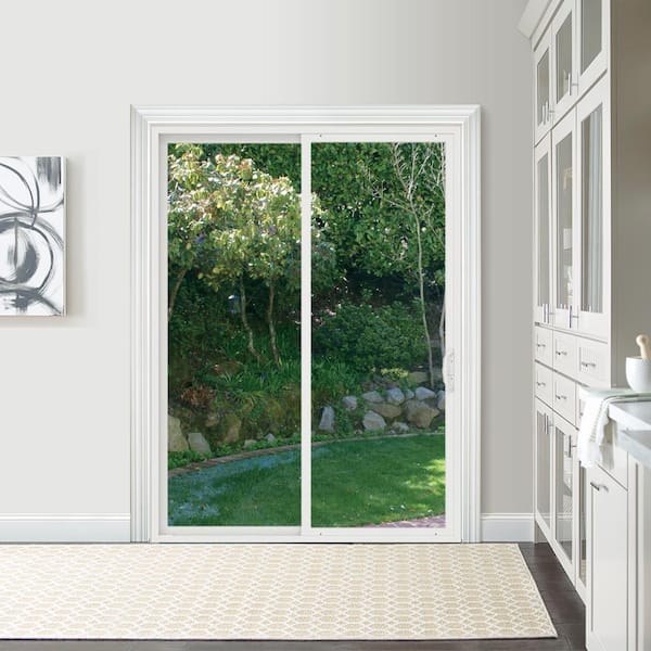 72 in. x 96 in. V-4500 Contemporary White Vinyl Left-Hand Full Lite Sliding Patio Door